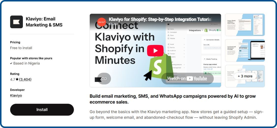 Klaviyo App on Shopify store
