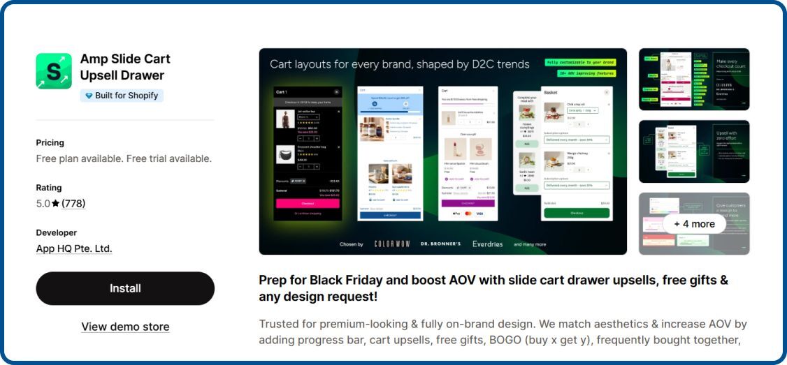 Amp Slide Cart Upsell Drawer App on Shopify