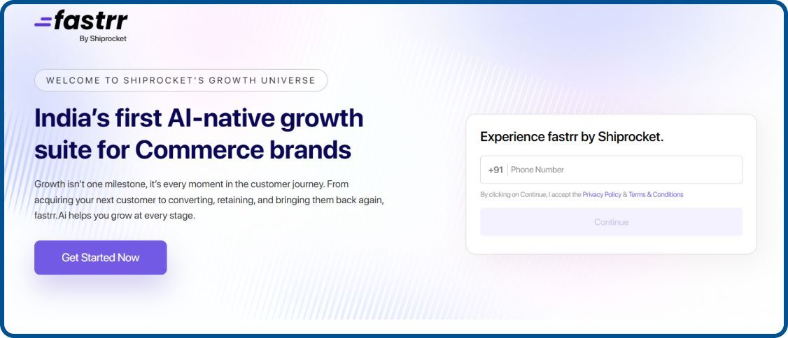 Homepage of fastrr Checkout by Shiprocket