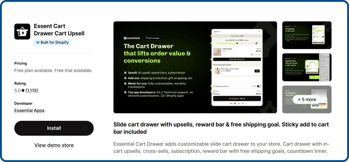 Essent Cart Drawer on Shopify