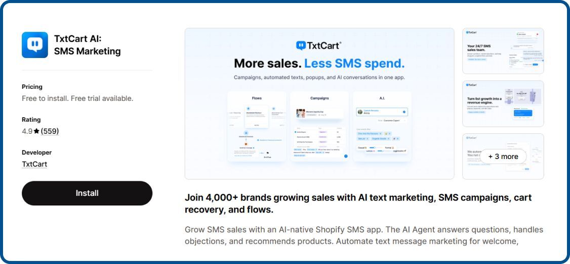 TxtCart AI App on Shopify store
