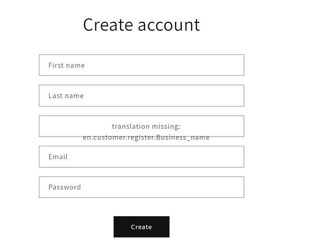 Shopify account creation form with name, business name, email, and password fields