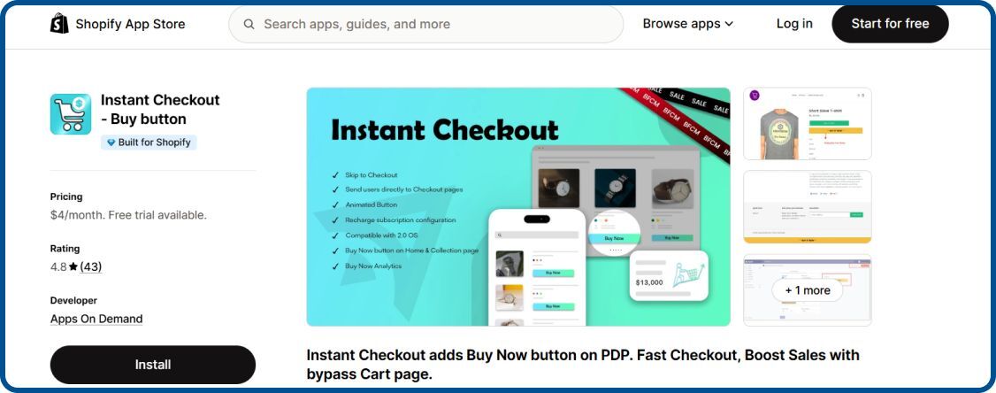  Instant Checkout: Buy Now App on Shopify store 