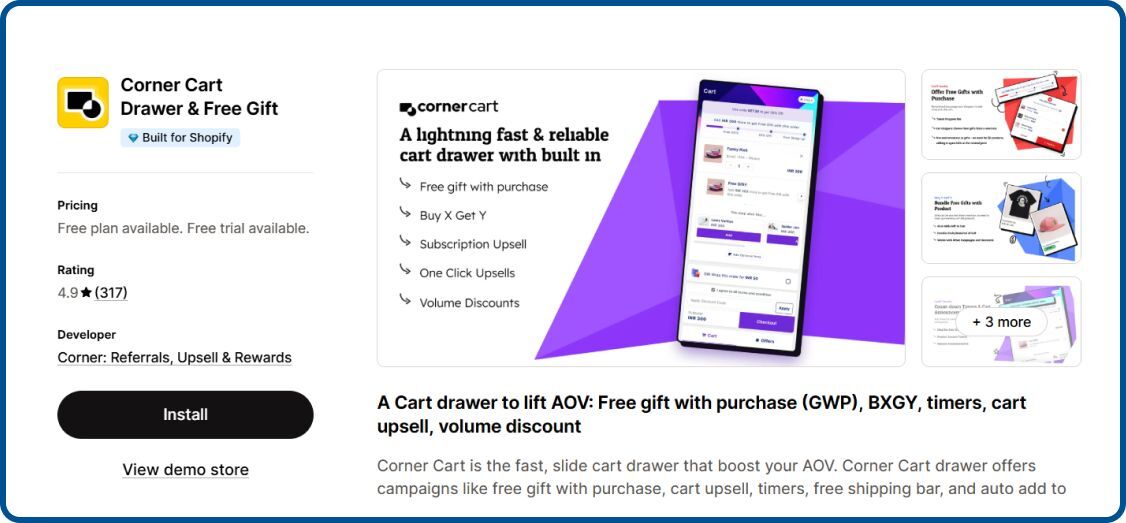 Corner Cart Drawer on Shopify