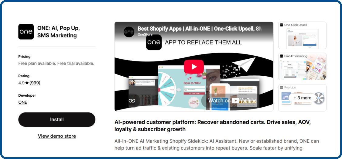 ONE App on Shopify store