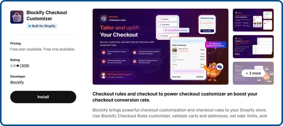 Blockify Checkout Customizer on Shopify
