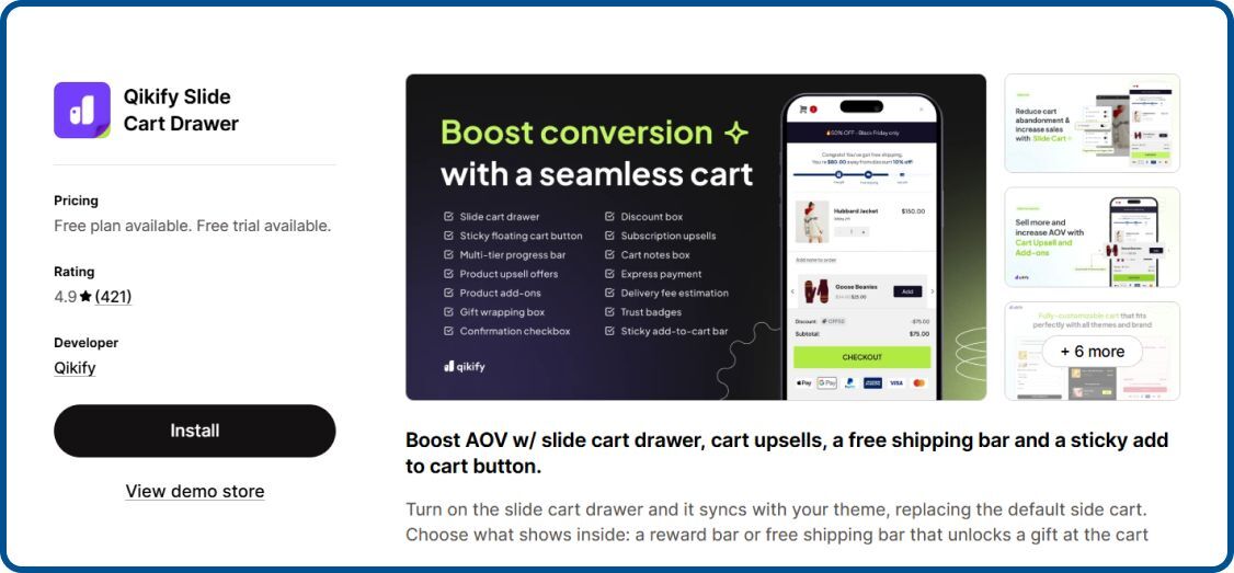 Qikify Slide Cart Drawer on Shopify