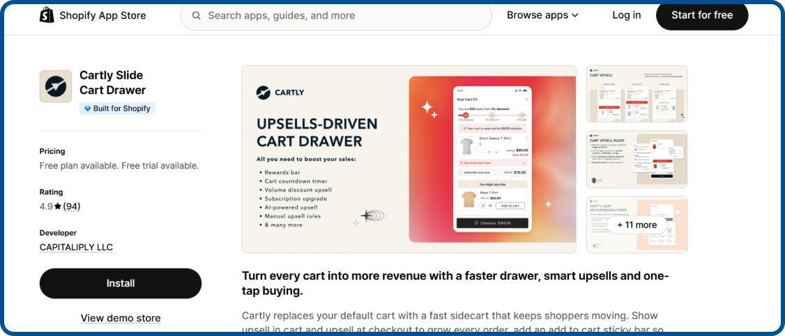 Cartly Slide Cart Drawer App on Shopify