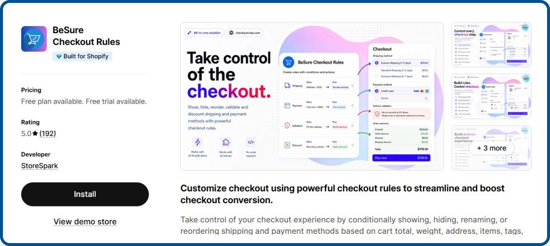 BeSure Checkout Rules, by StoreSpark on Shopify