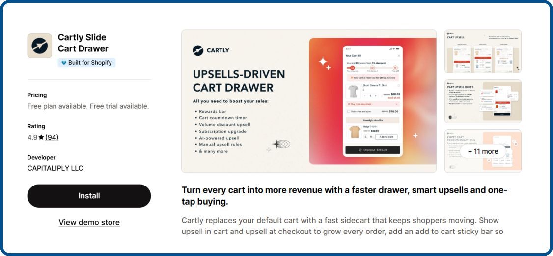 Cartly Slide Cart Drawer on Shopify