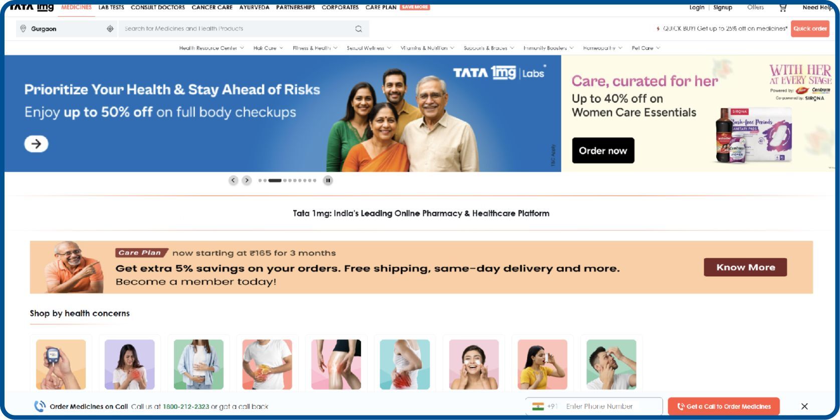 1mg healthcare ecommerce medicine ordering page