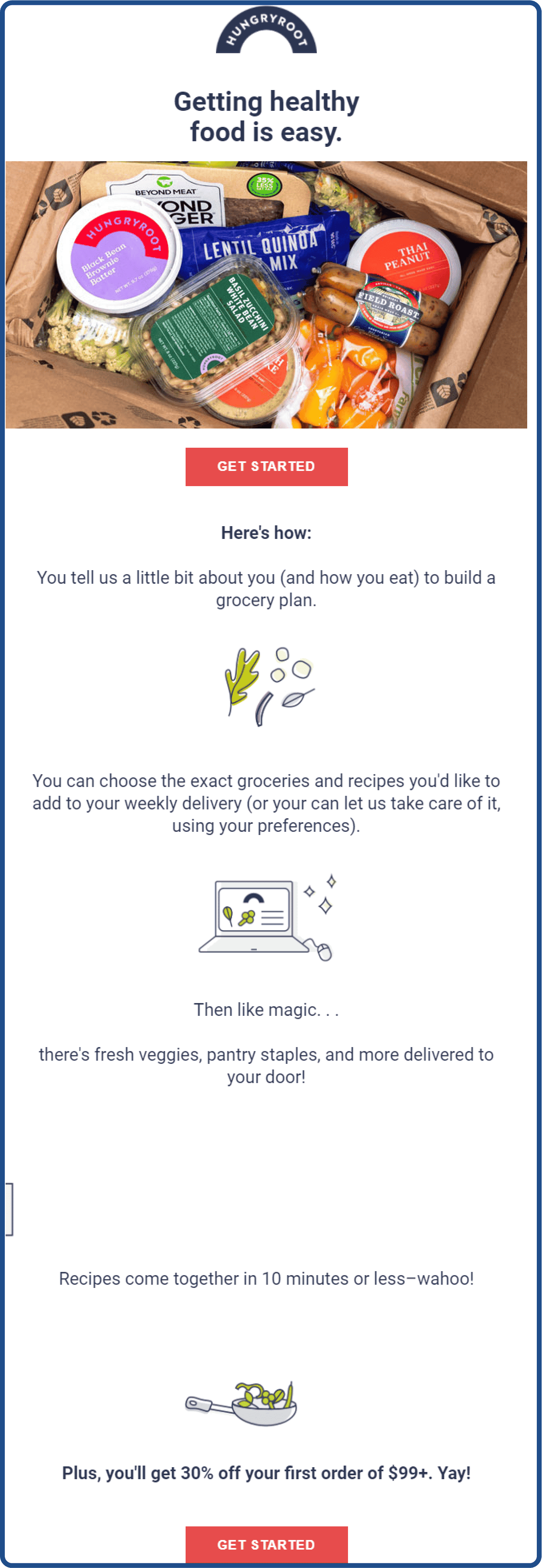 Abandoned cart email example from Hungryroot