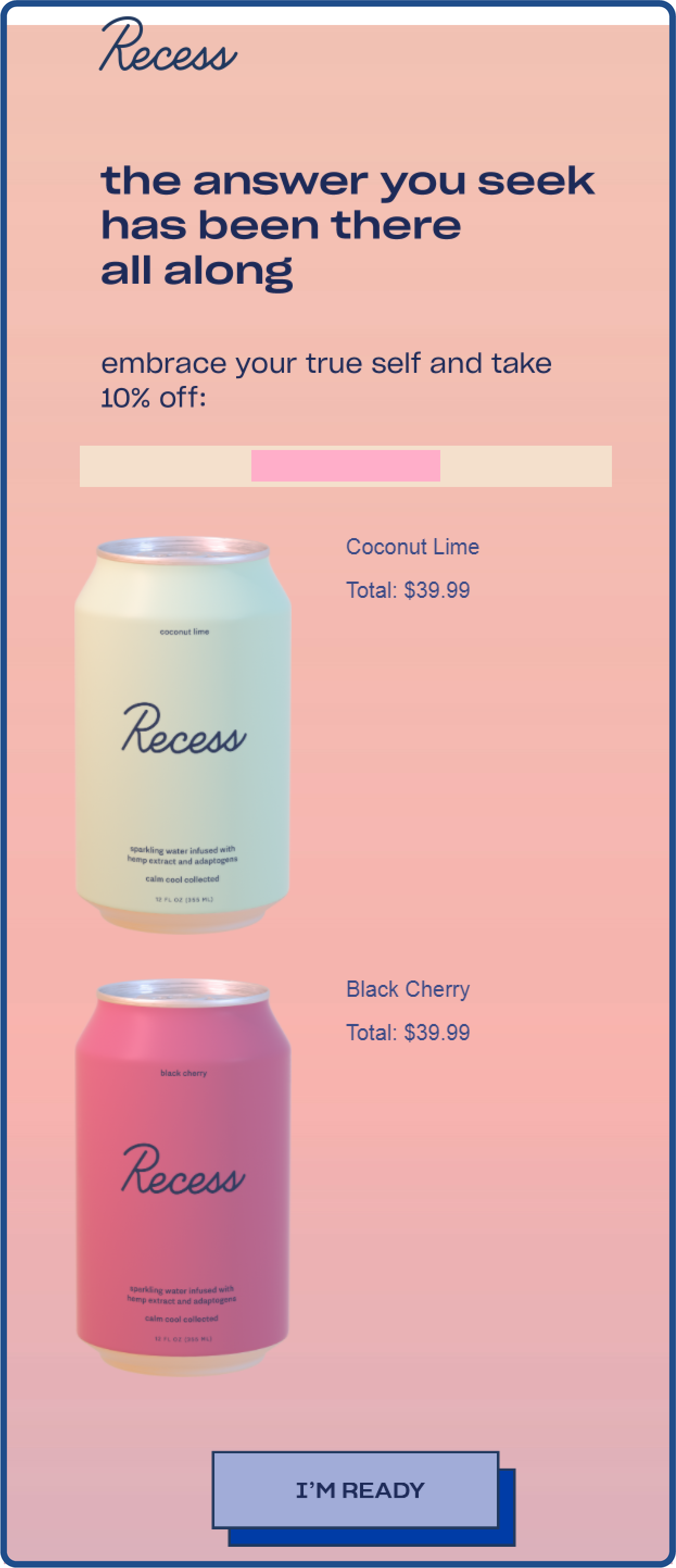 Abandoned cart email example from Recess