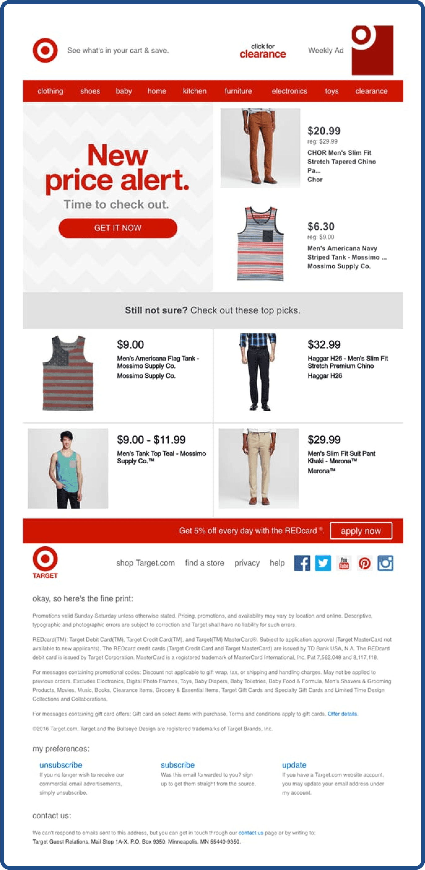 Abandoned cart email example from Target