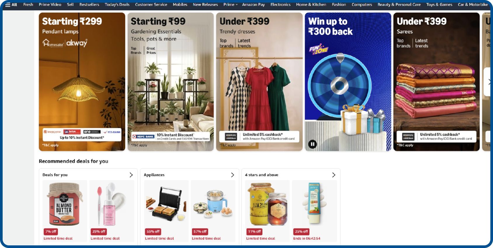 Amazon India marketplace product categories and deals