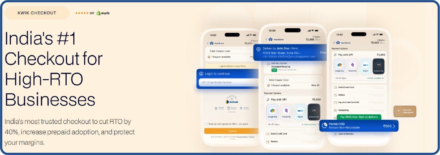  Kwik Checkout integrates D2C websites with the best payment gateways in India
