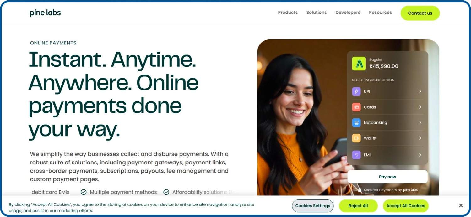 Pine Labs ecommerce payment gateway for D2C brands