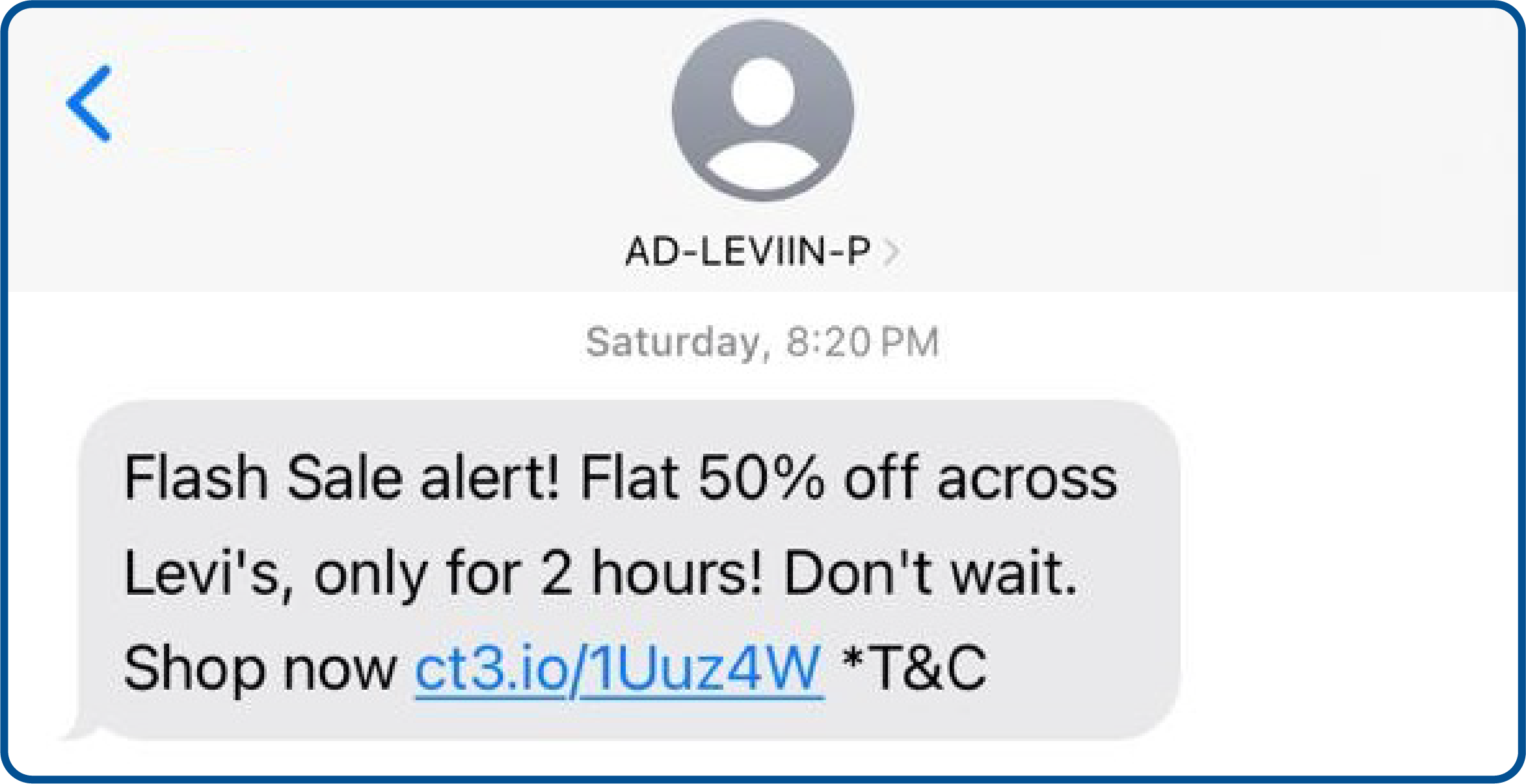 Flash sale sms marketing in e-commerce example from Levis