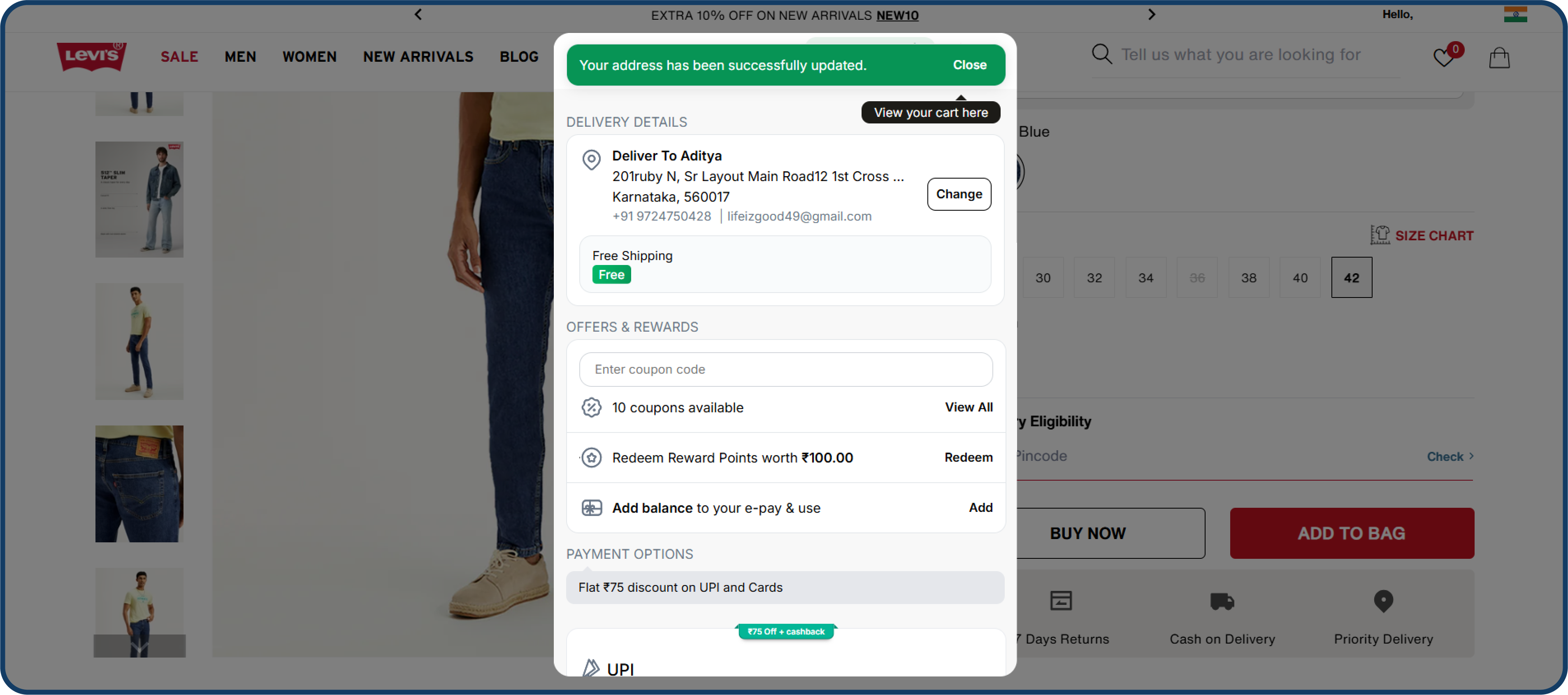 heckout page example from Levis