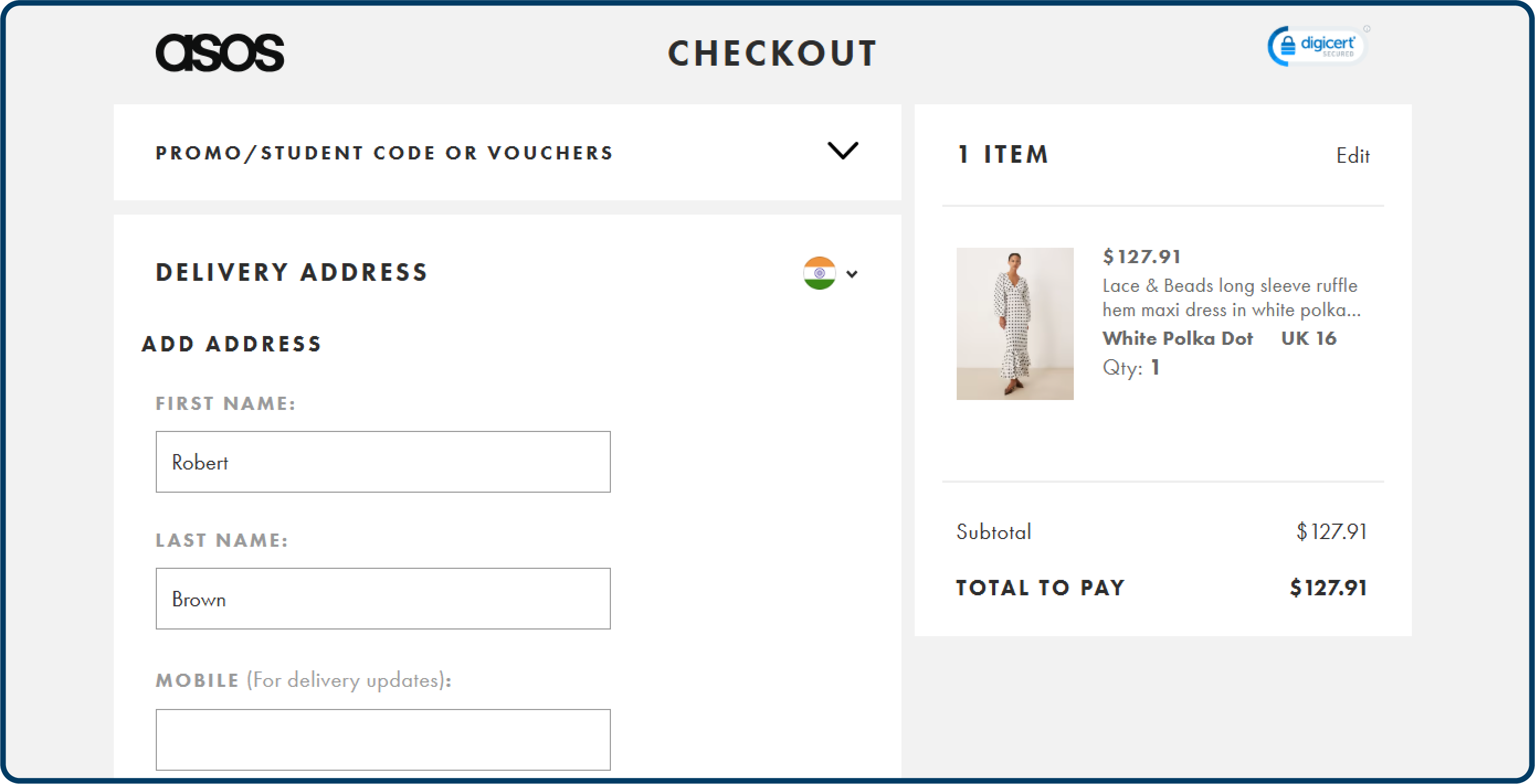 Checkout page design example from ASOS