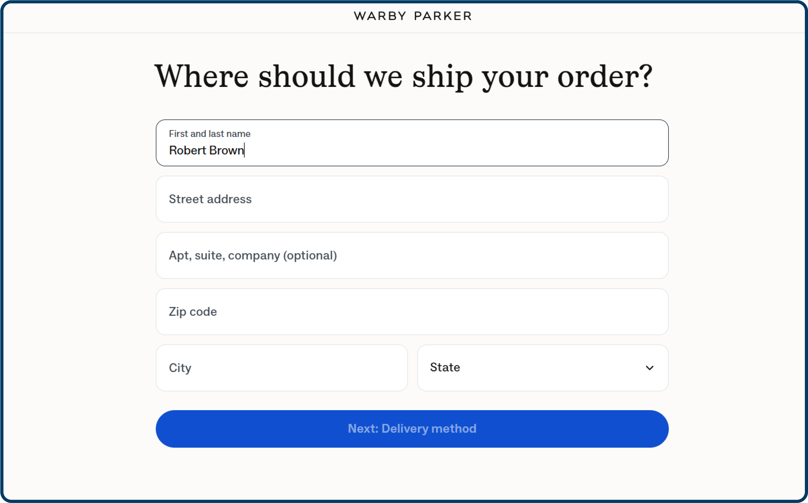 Checkout page design example from Warby Parker