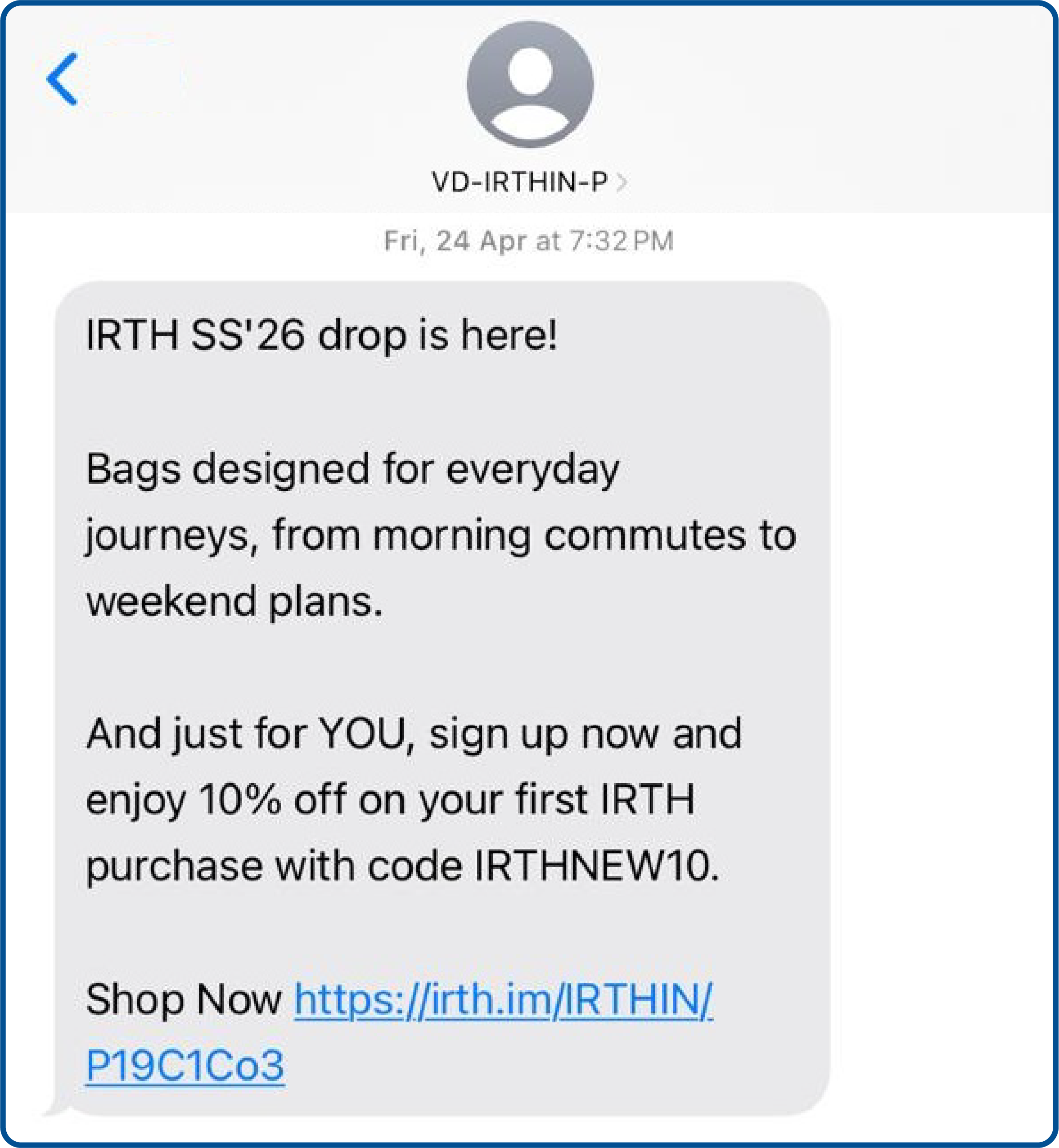 Example of product launch SMS marketing in e-commerce