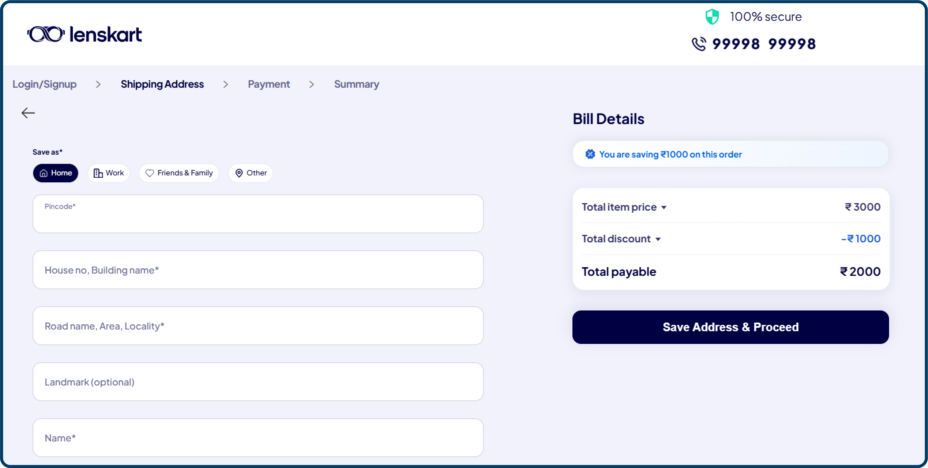 Checkout page design example from Lenskart