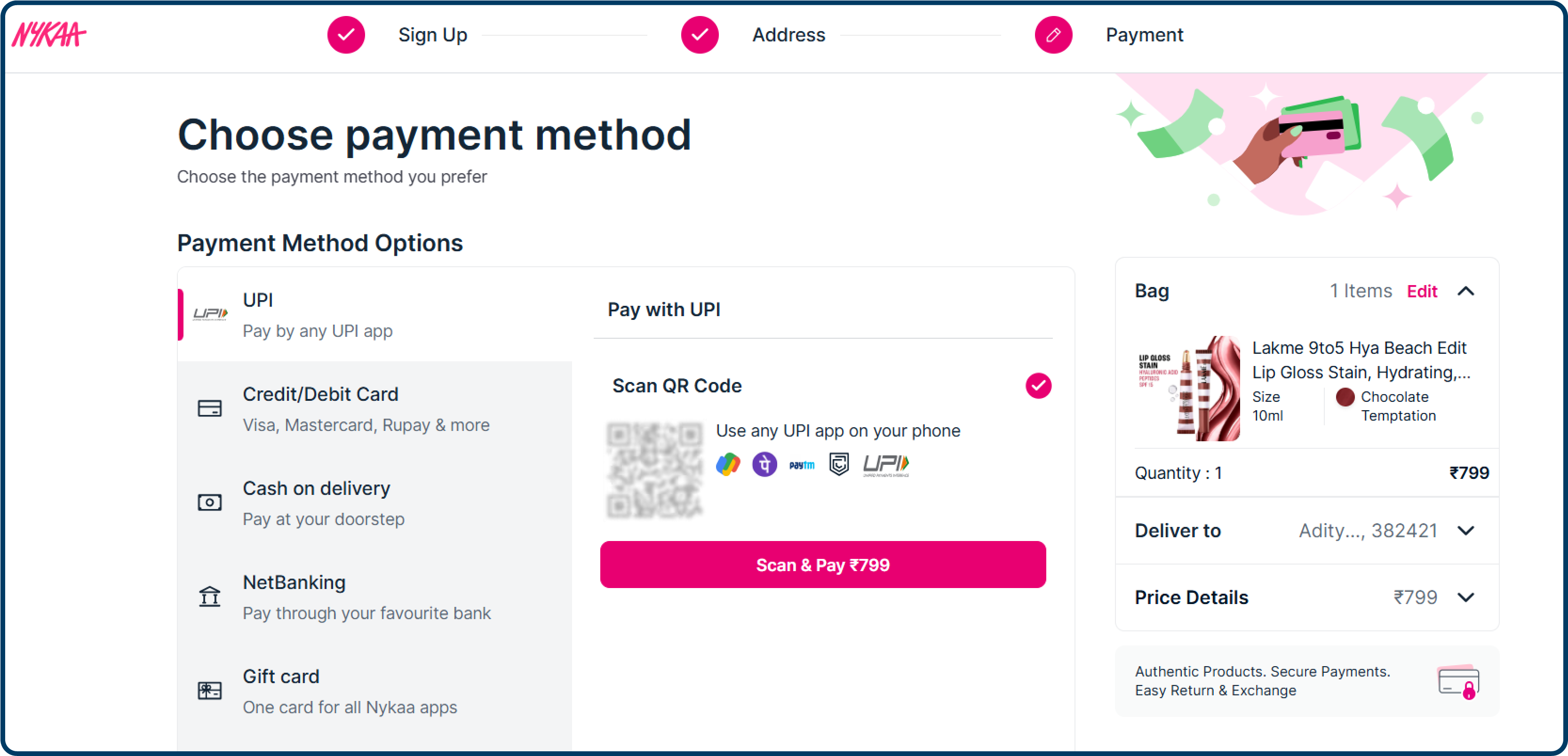 Checkout page design example from Nykaa