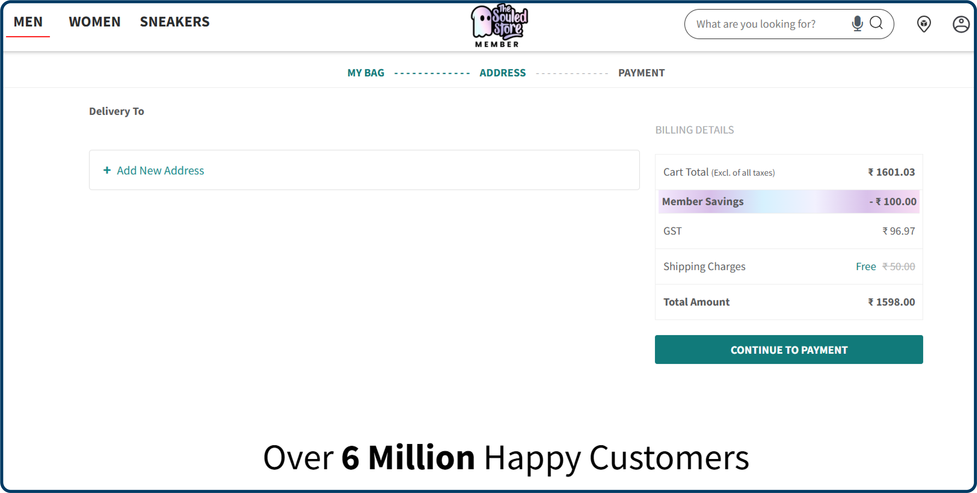 Checkout page design example from the Souled Store