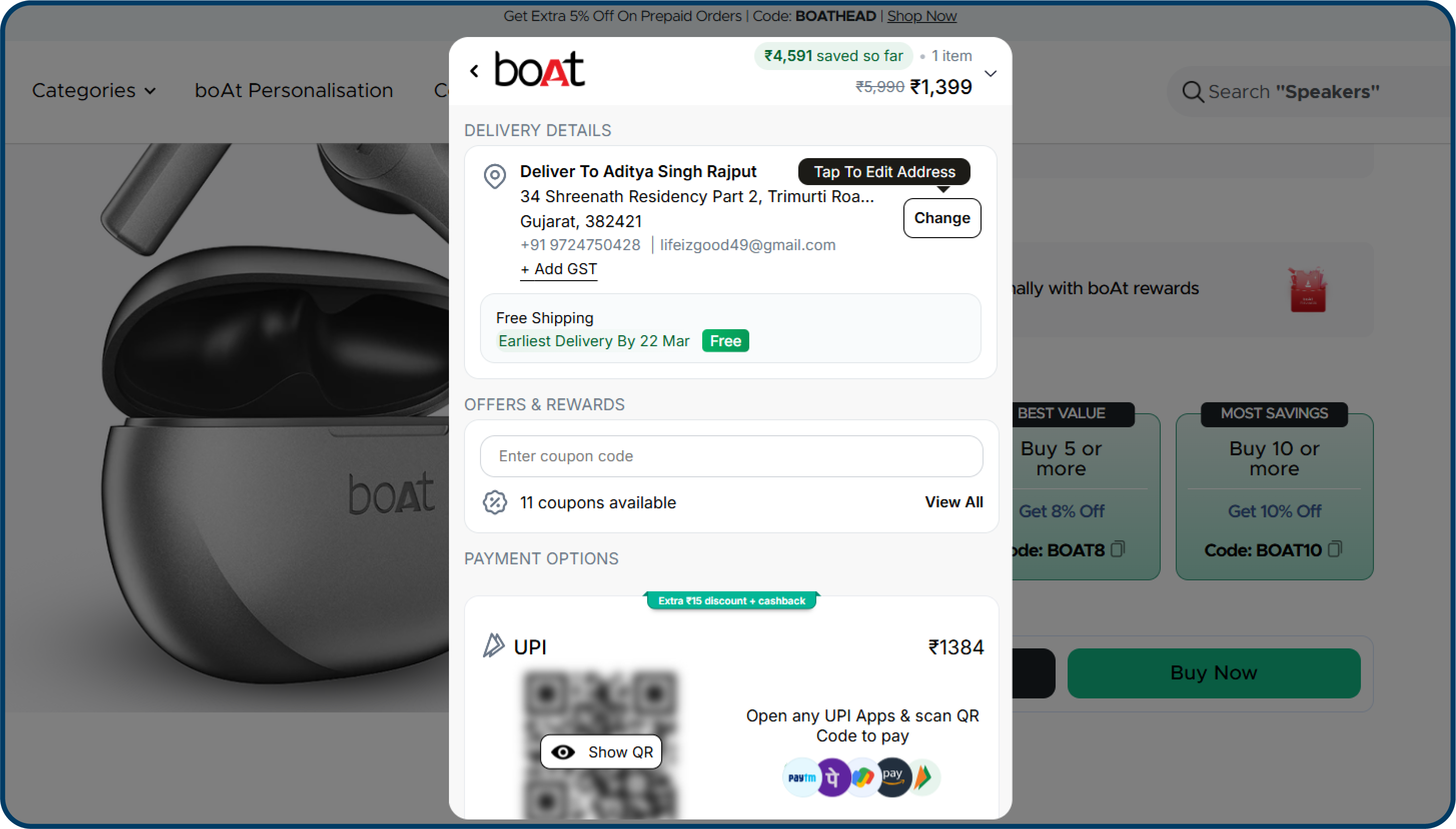 Checkout page design example from boAt