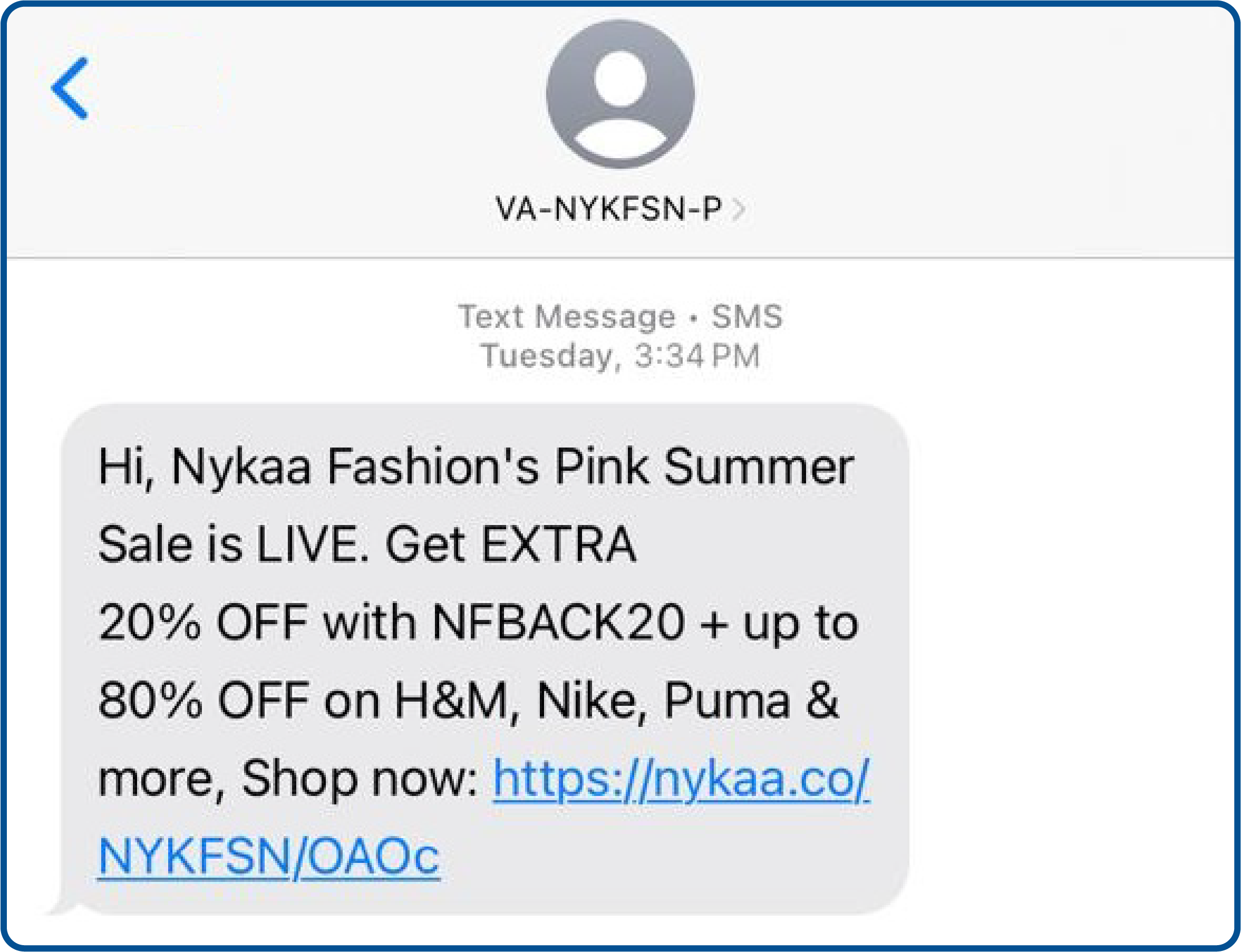 Seasonal SMS marketing in e-commerce example from Nykaa