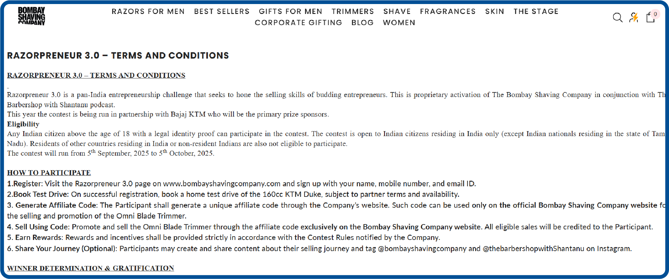 Loyalty program example from The Bombay Shaving Company