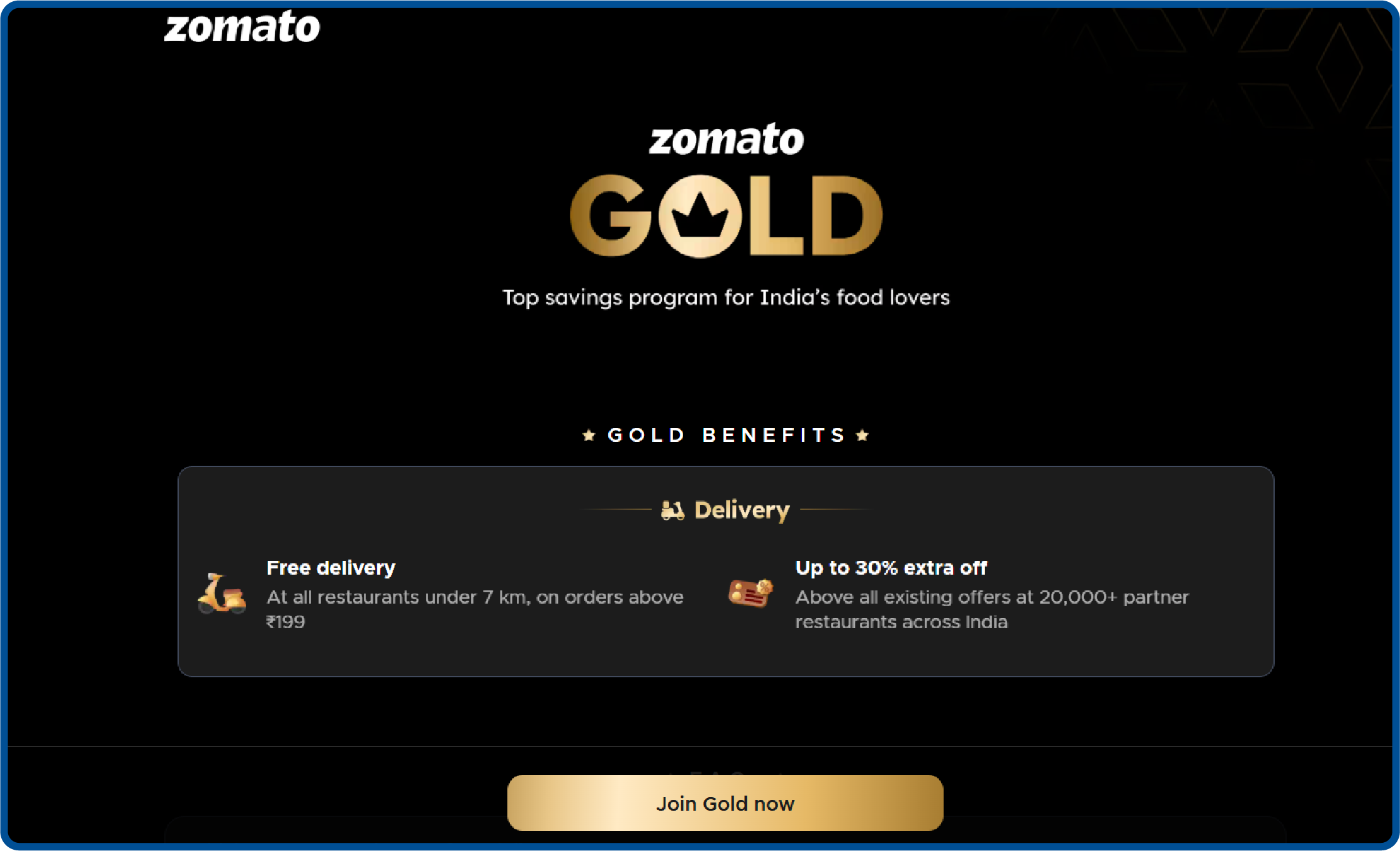 Loyalty program example from Zomato Gold