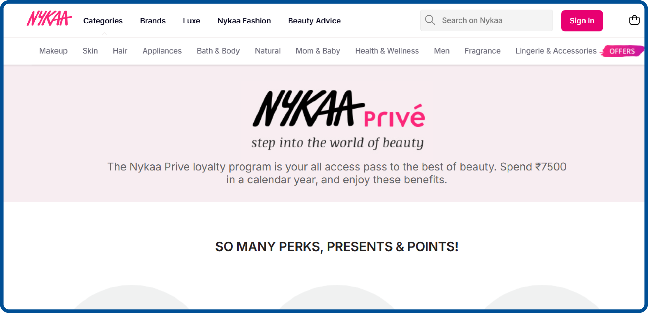 Loyalty program example from Nykaa