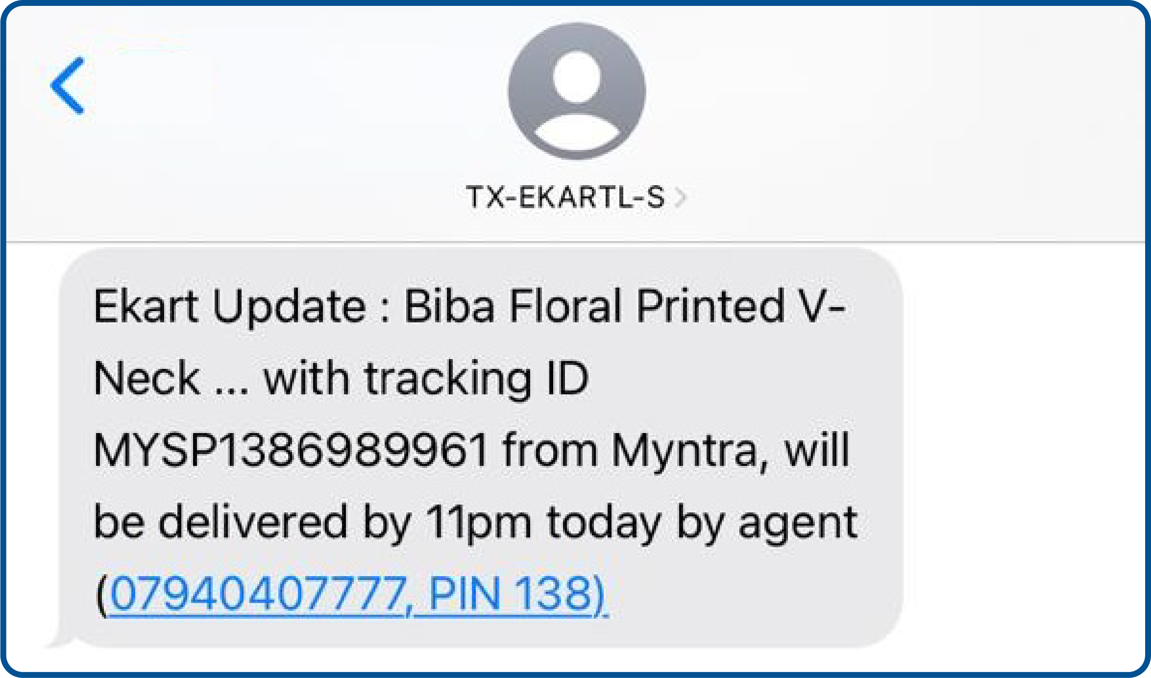 Example of order tracking SMS from Myntra