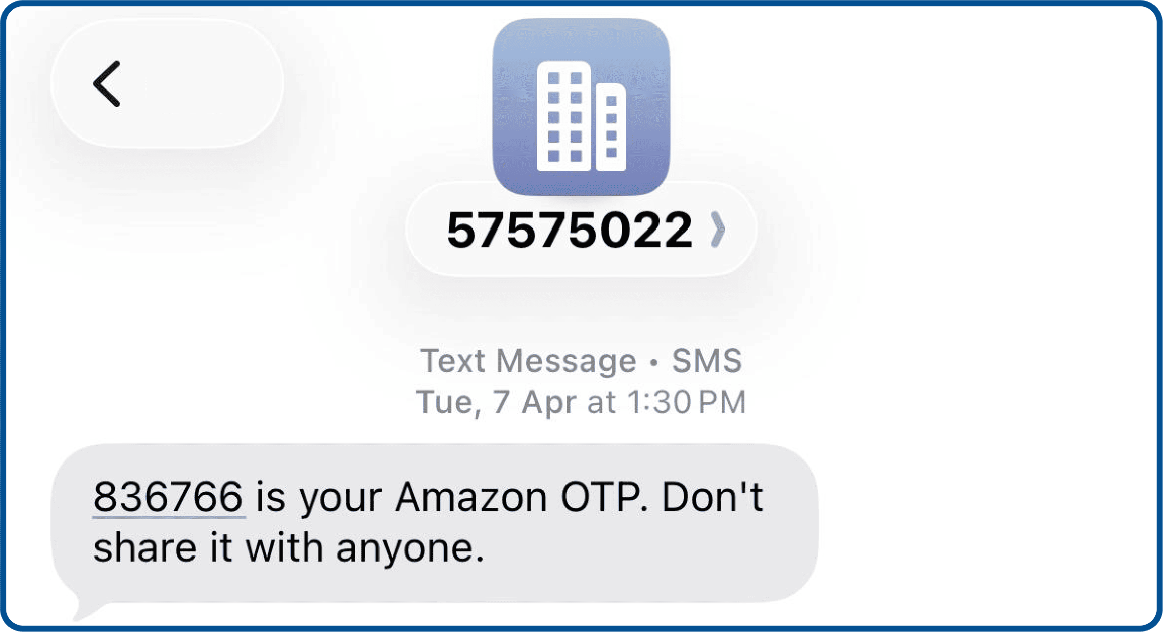 Example of OTP sms from Amazon