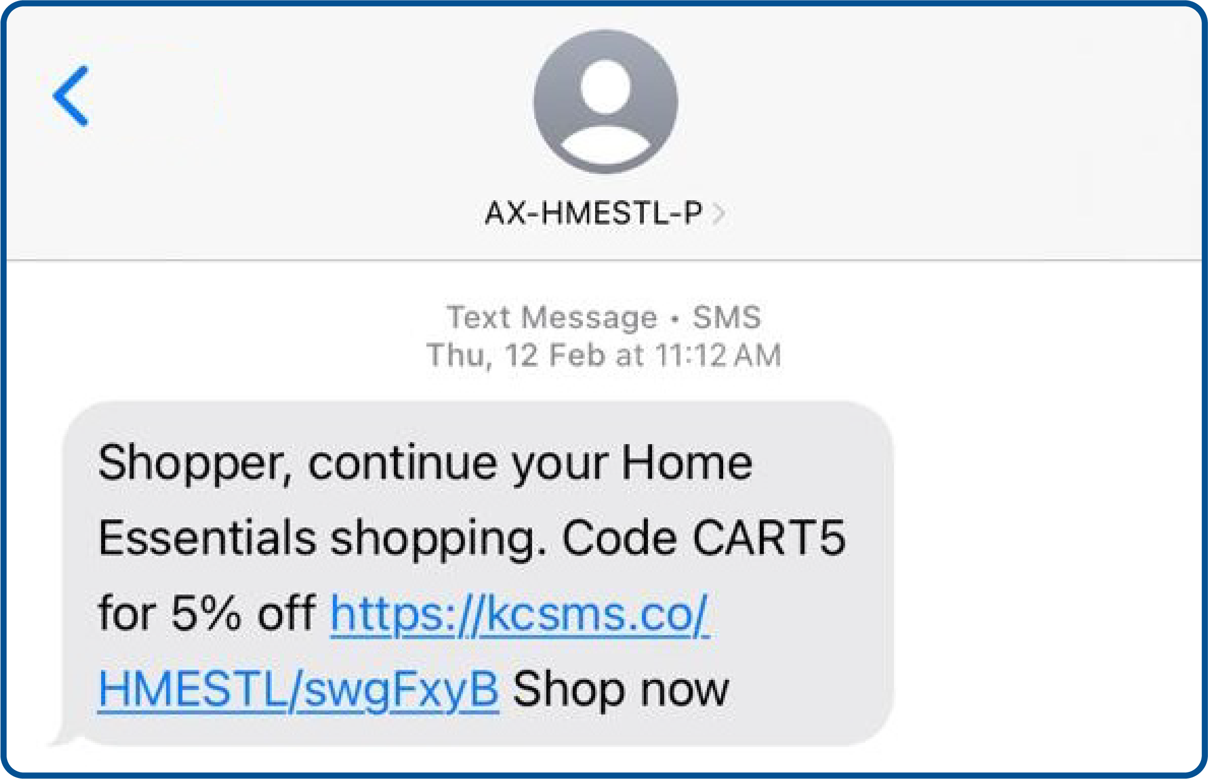 Example of abandoned cart recovery through SMS marketing in e-commerce