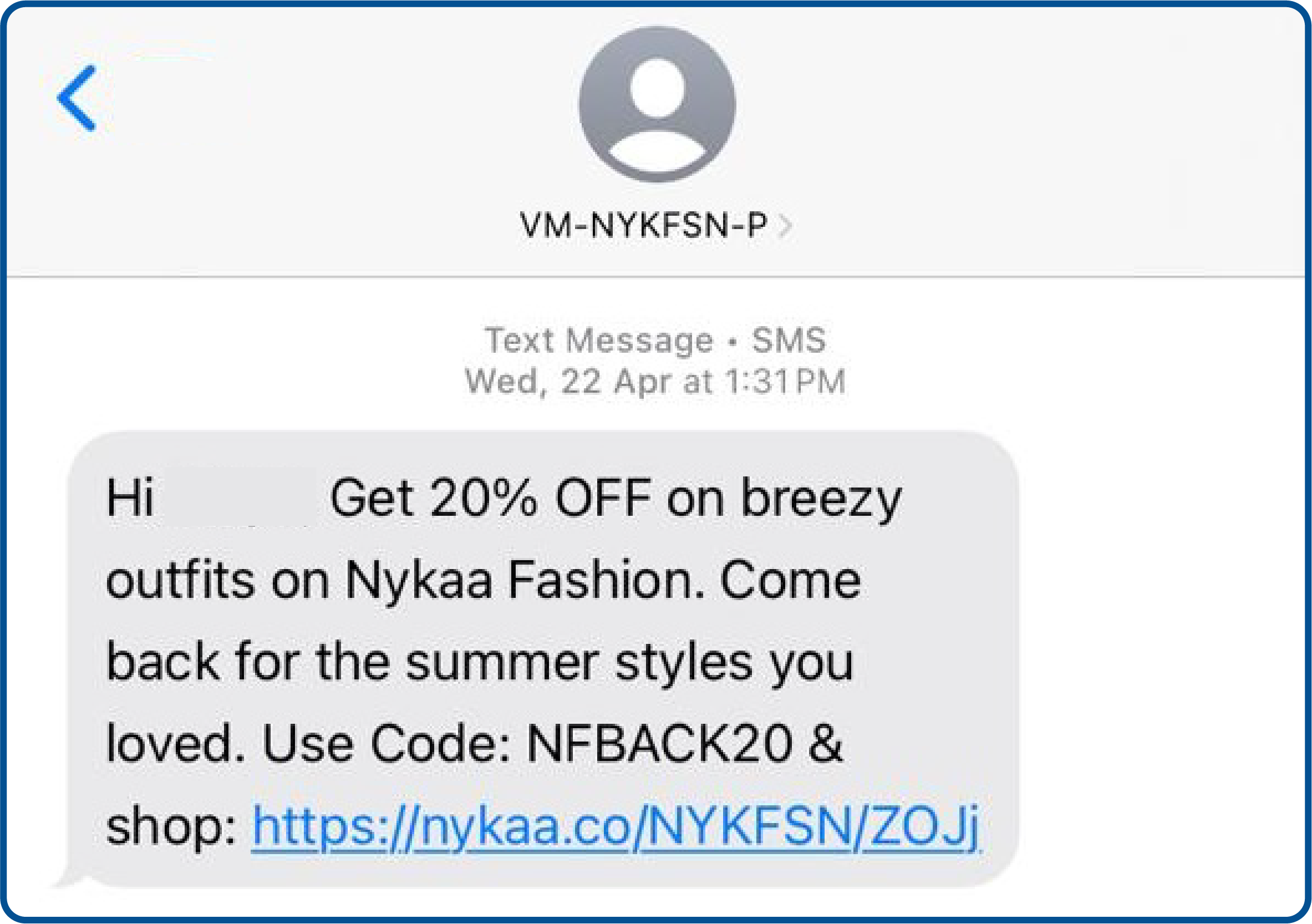 SMS marketing in e-commerce example of win-back campaigns from Nykaa