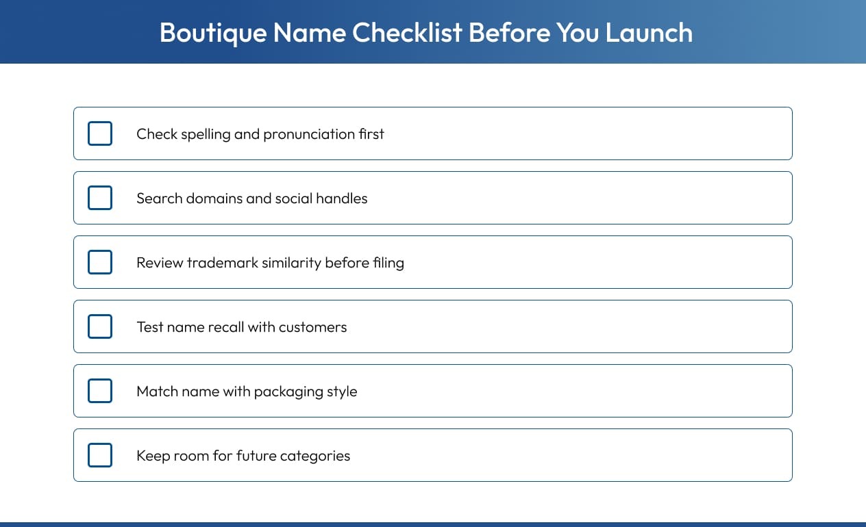 Boutique name idea checklist for entrepreneurs 