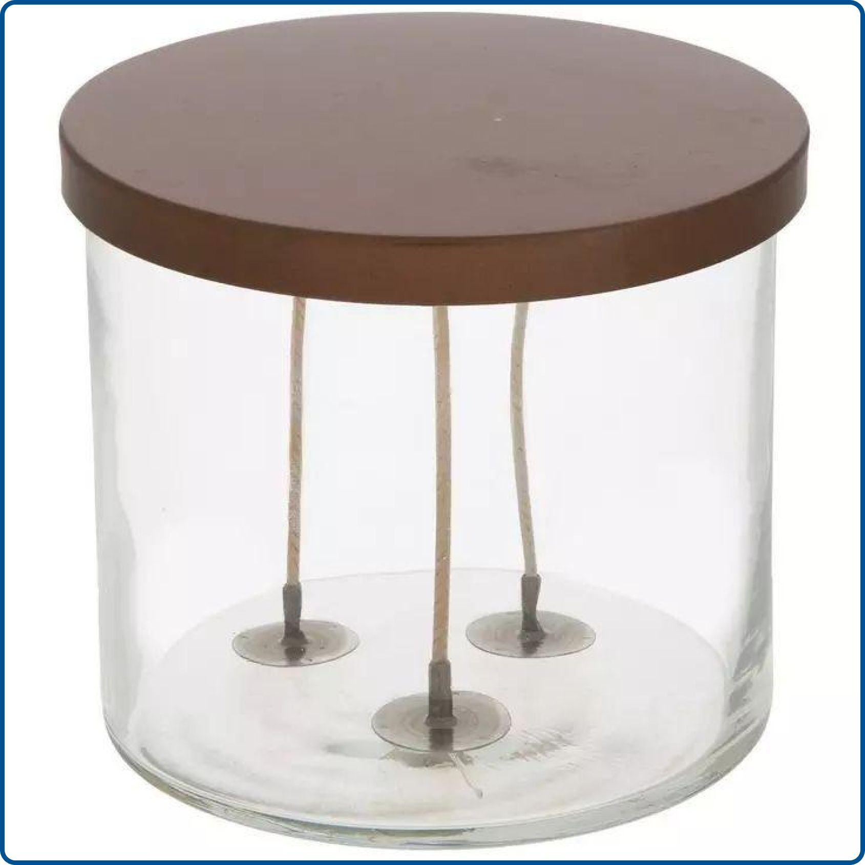 Clean candle jar with centered wick for pouring