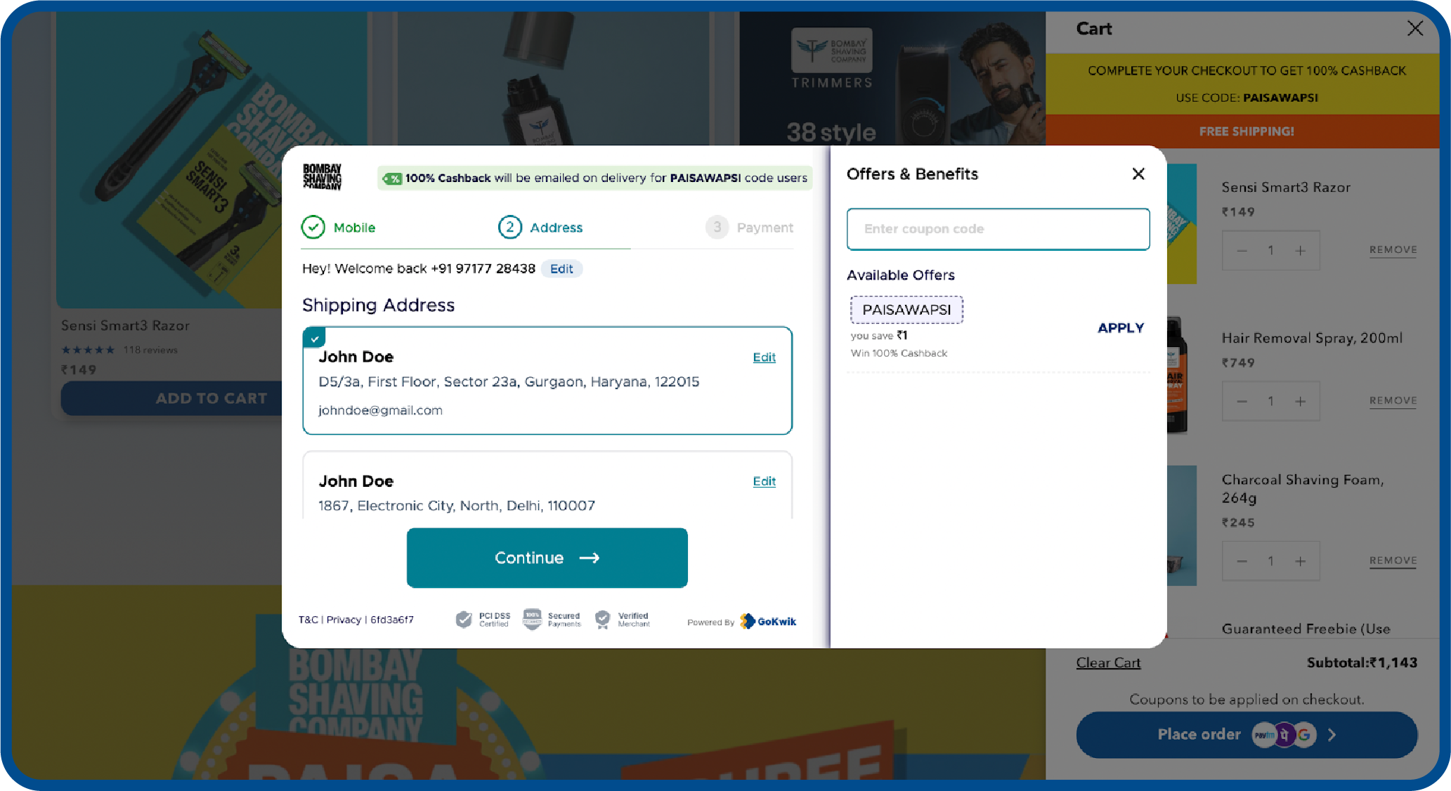 Coupon code displayed on the checkout page