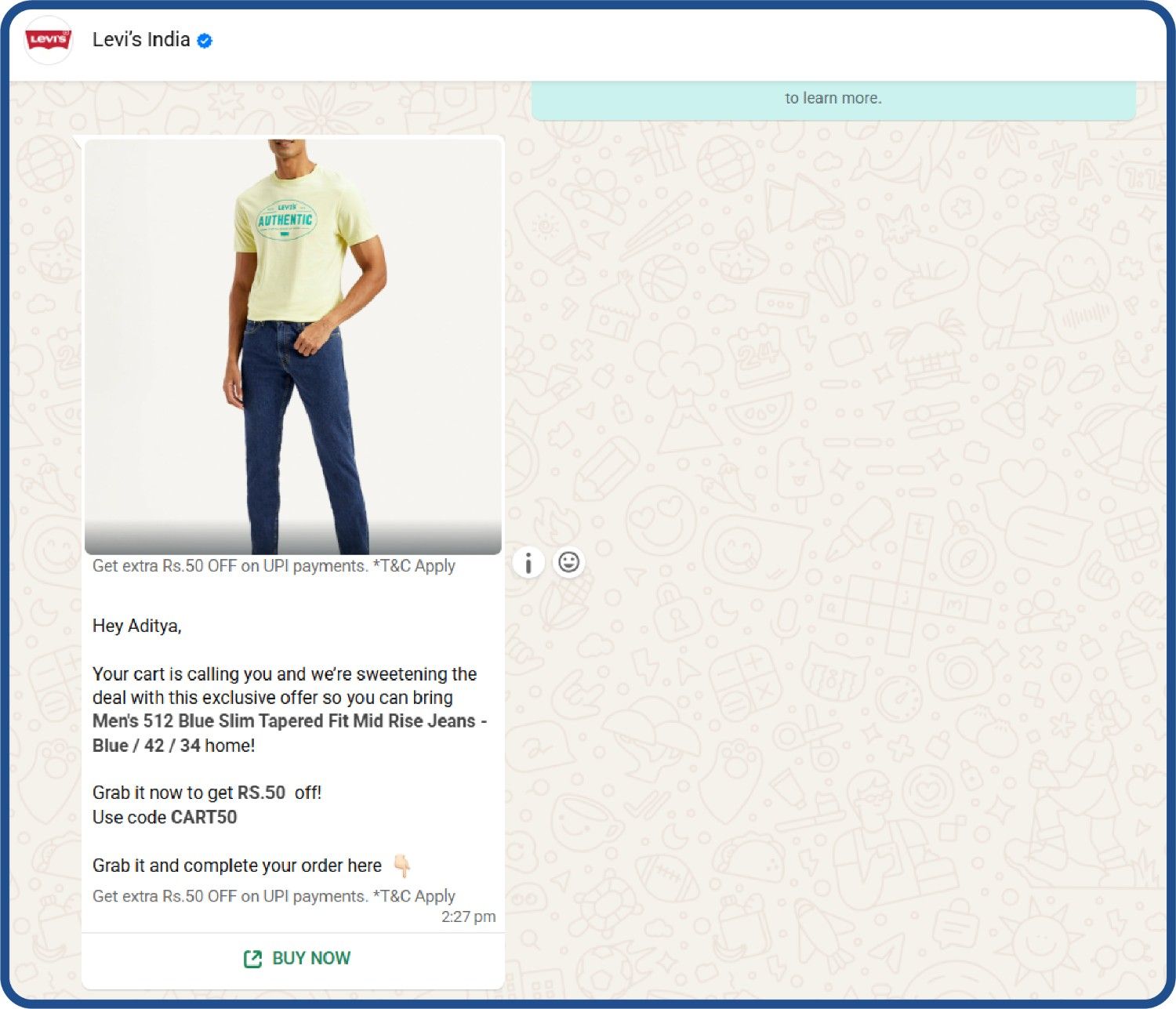 Example of direct marketing on WhatsApp