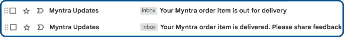 Example of shipping and tracking updates from Myntra