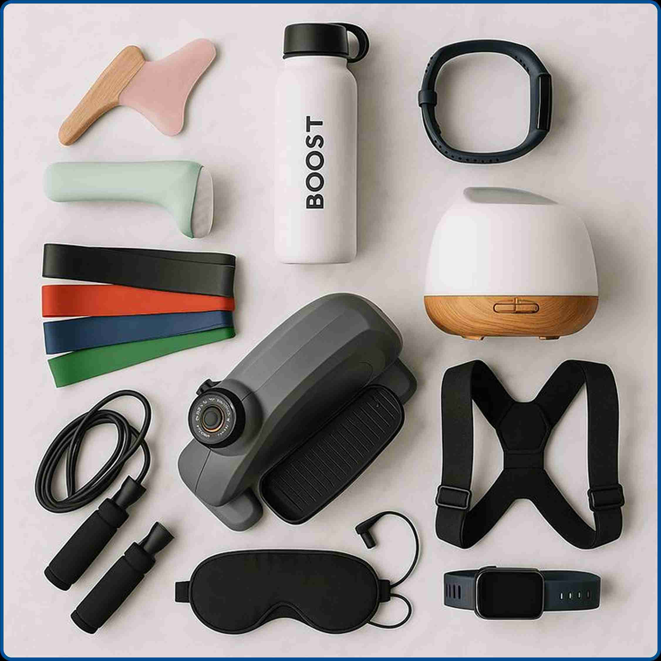 Fitness trackers and resistance bands for fitness dropshipping store.