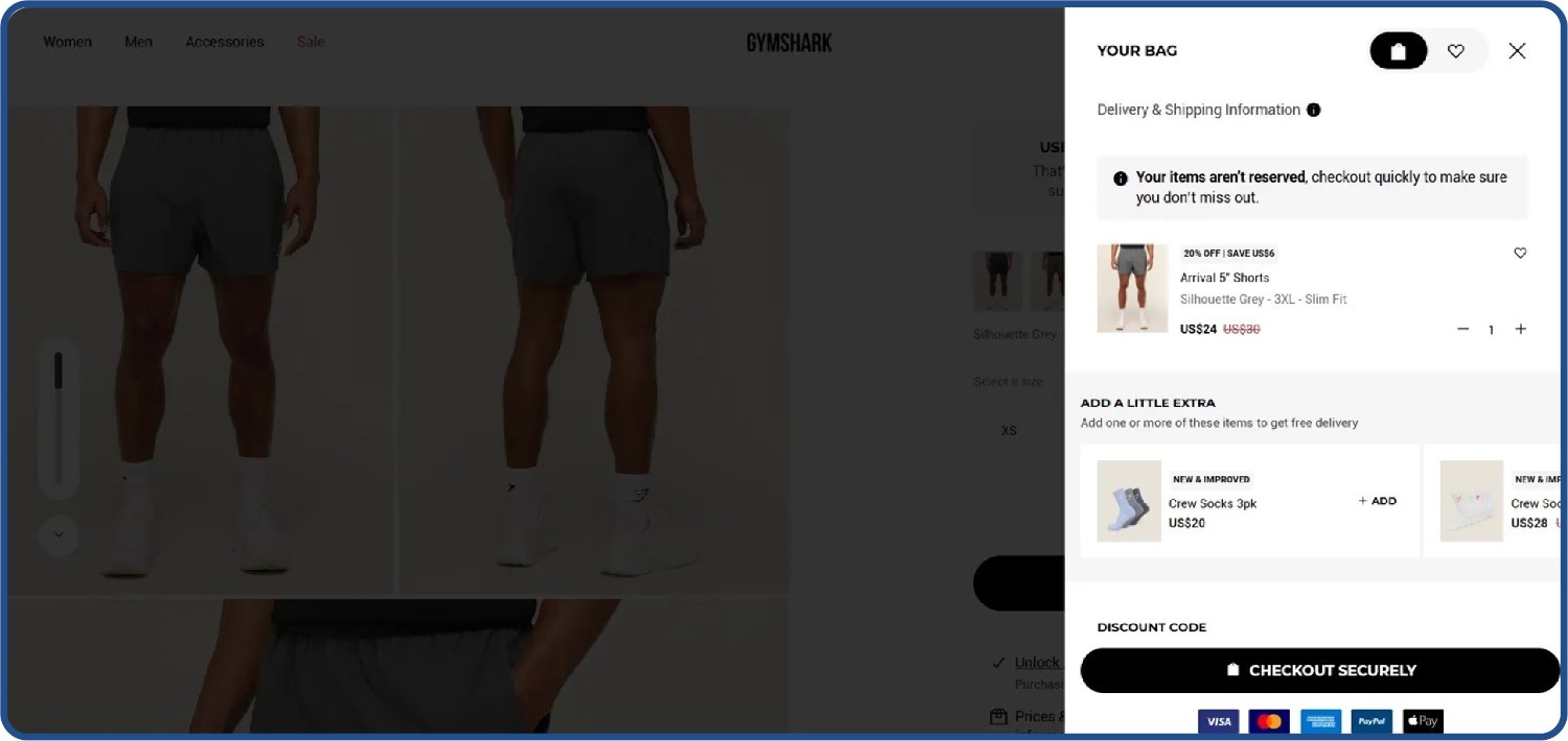  Lifestyle D2C brand e-commerce shopping cart example from Gymshark