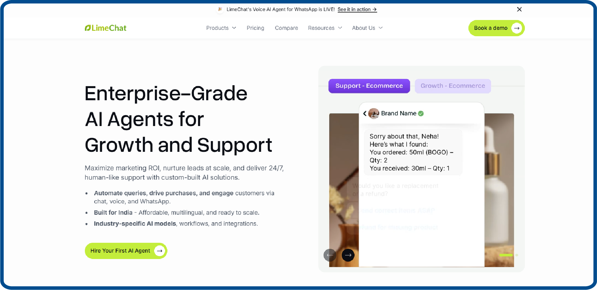 Home page of LimeChat
