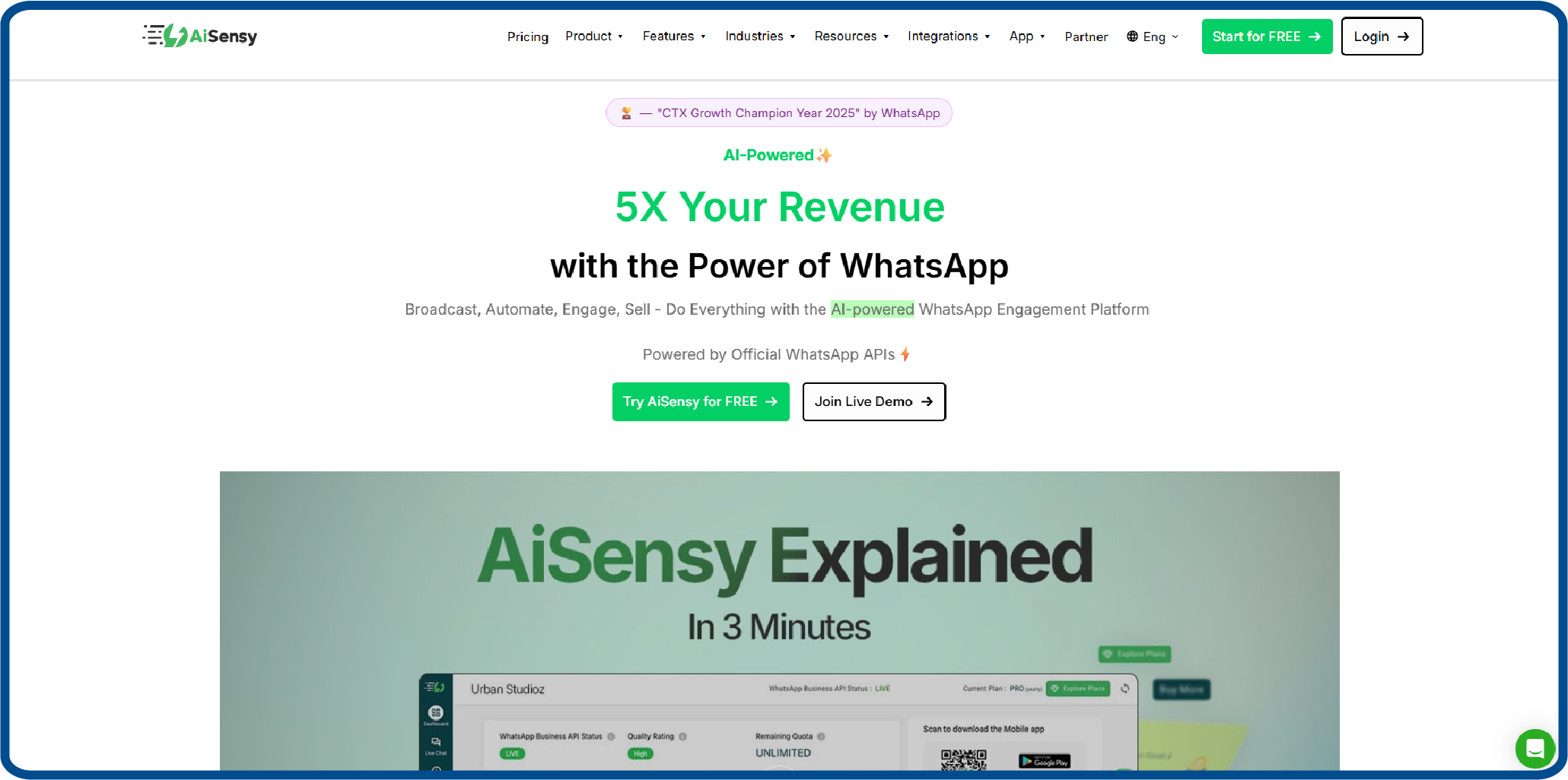 Homepage of AiSensy
