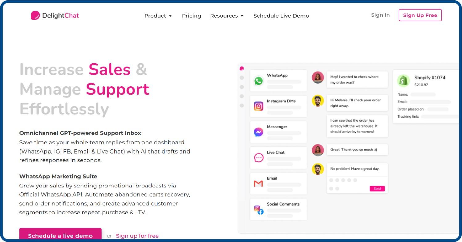 Homepage screenshot for DelightChat