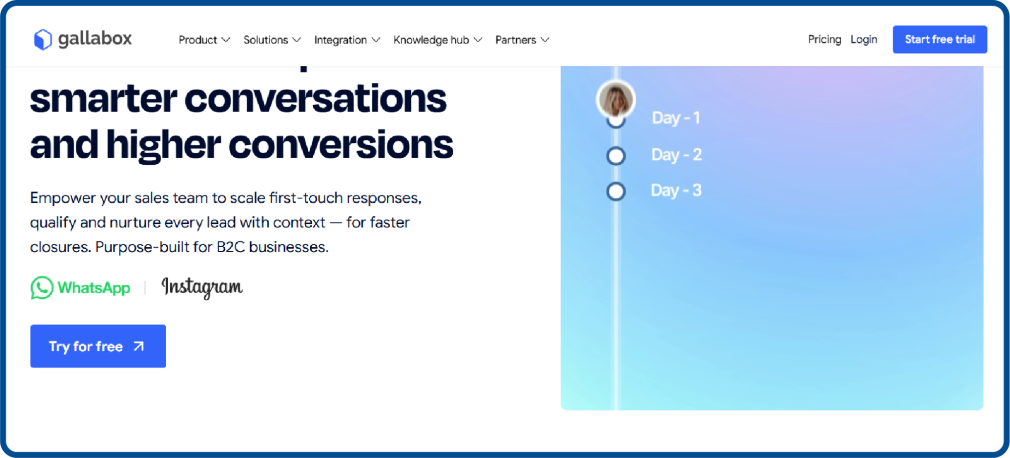 Homepage screenshot for Gallabox platform