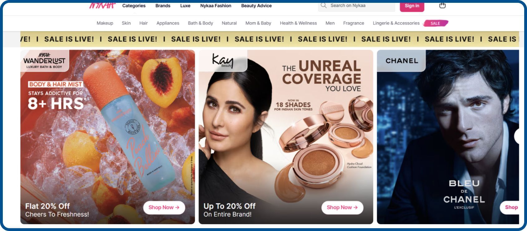  Nykaa ecommerce website showcases product catalog and checkout journey 
